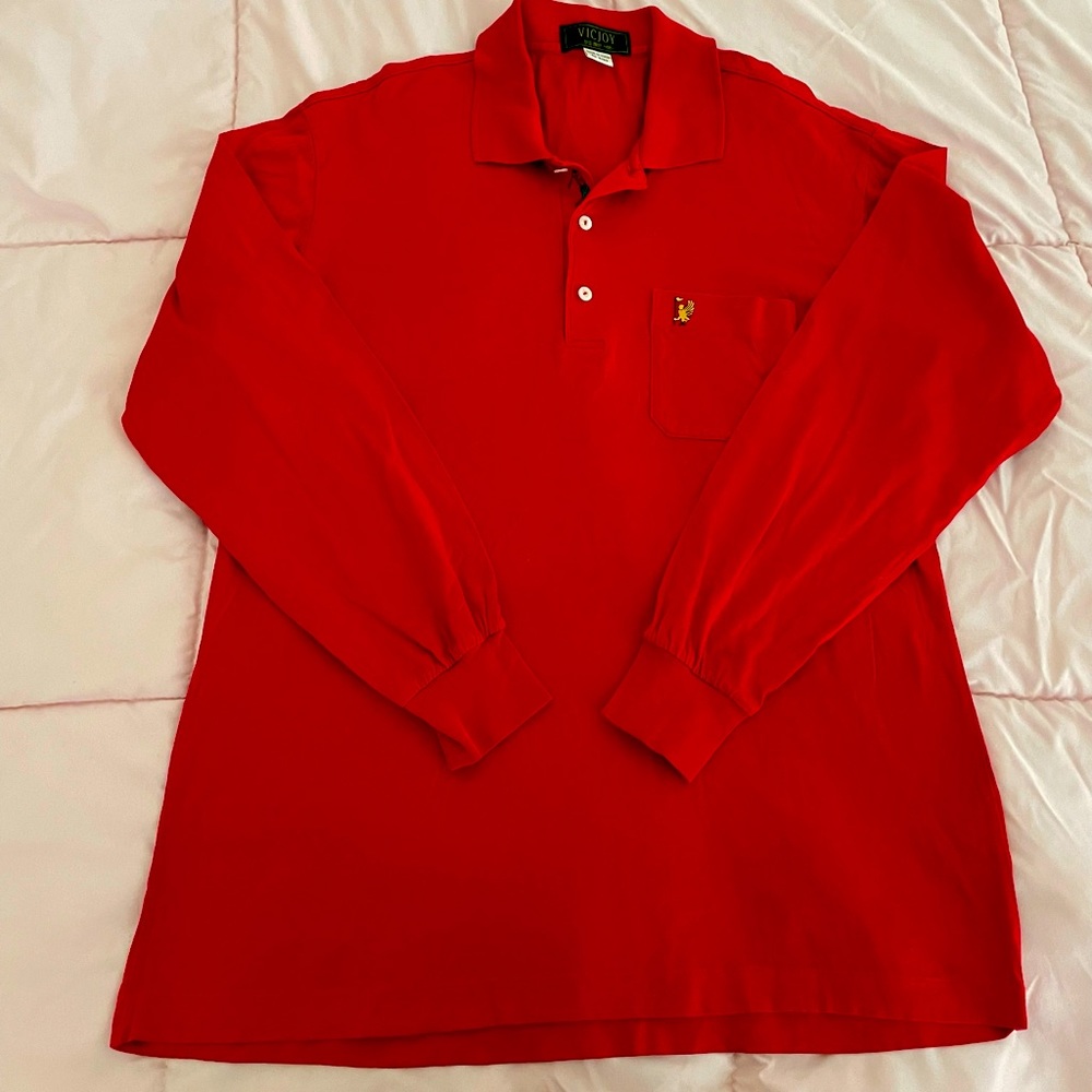 Vicjoy red golf embroidered polo athletic casual long sleeve shirt, size M